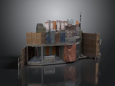 Industrial Abandoned Scenery Structure With Wooden Planks Metal Sheets And Fabric 3d model