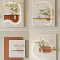 Modern Minimalist Wall Hanging Decor With Wooden Shelf LED Light And Green Plant Decoration