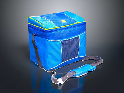 Blue And Yellow Insulated Cooler Bag With Mesh Pocket And Detachable Shoulder Strap 3d model