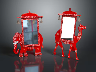 Red Elephant And Camel Shaped Decorative Mirrors For Home Living Accessories 3d model