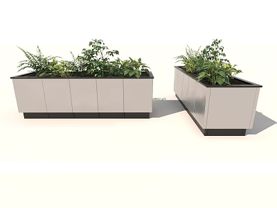 Modern Garden Planters With Gray Finish Black Base And Green Plants 3d model