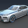 Sleek Silver Luxury Sedan With Blue Accents Kidney Grille LED Headlights And Modern Design