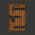 Rustic Brown Wooden Main Door With Metal Hinges And Decorative Lock Design