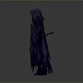 Hooded Dark Fantasy Character In Purple Cloak With Spiked Armor And Scythe