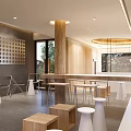 Modern Cafe Exterior Design With Glass Windows Outdoor Seating Awning And Tree Patio Area