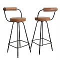 Modern Bar Stools With Wooden Seat Backrest And Black Metal Frame