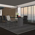 Modern Restaurant Interior With Dining Table Chairs Large Windows Wooden Flooring And Scenic View