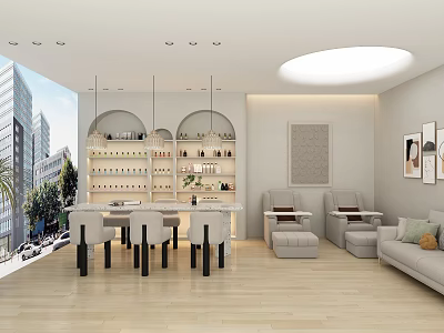 Modern Beauty Hair Salon Interior Featuring Styling Stations Product Racks And Client Seating 3d model