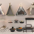 Decorative Hanging Tents with String Lights Outdoor Furniture Grill and Plants