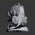 Silver Metal Lion Statue Reclining On Detailed Base With Realistic Carving