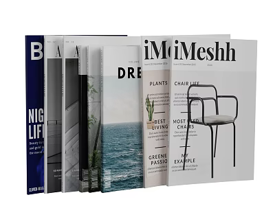 Diverse Magazine Covers Featuring Lifestyle Design Plant Chair And Seaside Scenery 3d model