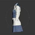 Blue And White Uniform Style Outfit With Collared Shirt Long Sleeves And Paneled Skirt