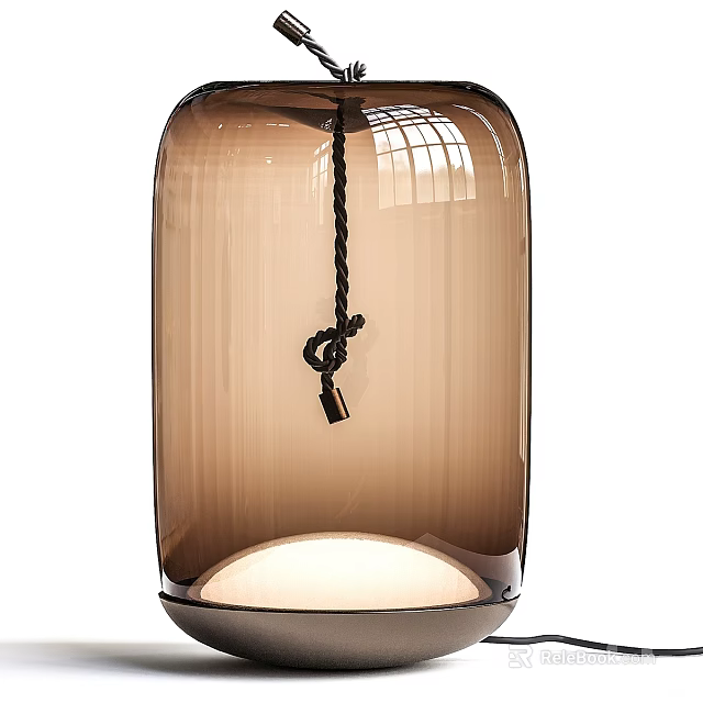 Amber Brown Glass Table Lamp With Modern Design And Braided Rope Detail 3d model 