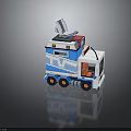 Block Style Blue And White Vehicle Featuring Transparent Top Colorful Display And Orange Wheels