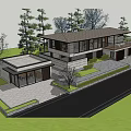 Modern Forest Guesthouse Building With Large Glass Windows And Natural Tree Surroundings 3d model