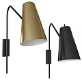 Modern Wall Lamps With Golden Conical Shades And Black Metal Arms
