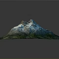 3D Terrain Model Featuring Mountain Peak With Green Vegetation And White Snowy Top
