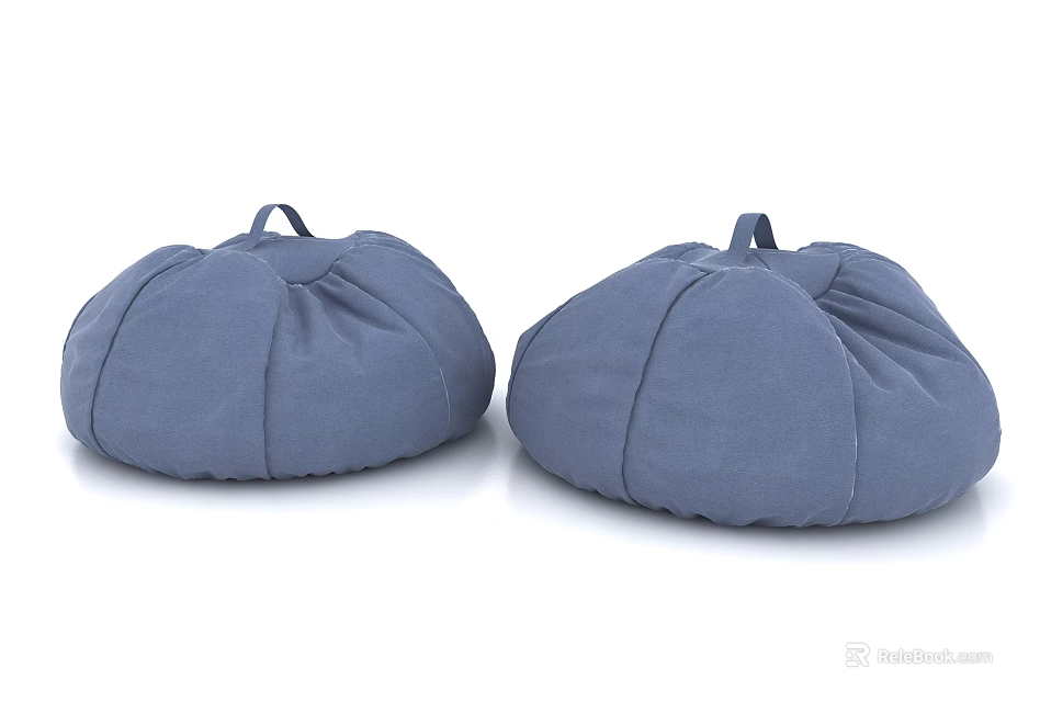 Two Blue Fabric Bean Bag Chairs With Comfortable Design And Carry Handles 3d model 
