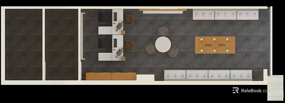 Digital Store Interior With Display Counters Round Table And Seating Areas 3d model 