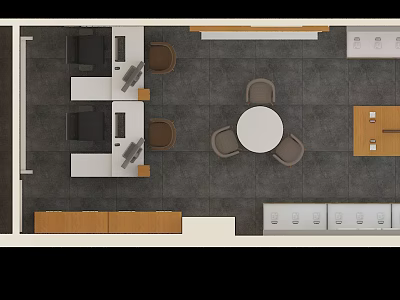 Digital Store Interior With Display Counters Round Table And Seating Areas 3d model