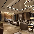 Luxurious Sales Center Interior Design With Modern Chandeliers Sofas And Coffee Tables