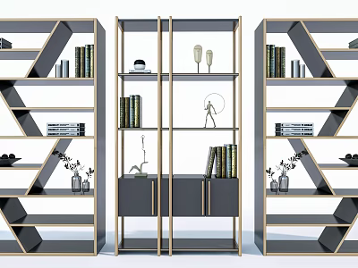 Modern Geometric Bookcase With Books Decorative Items And Storage Cabinets For Contemporary Interior Spaces 3d model