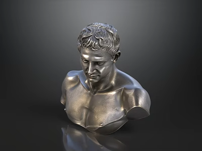 Silver Male Bust Sculpture With Metallic Texture Smooth Surface And Dark Background 3d model