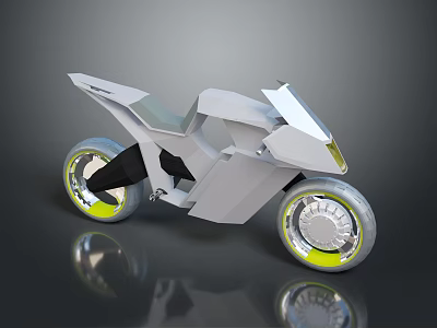 Futuristic Modern Motorcycle With Sleek White Body And Yellow Accent Rims Concept Design 3d model