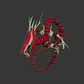 Fantasy Character And Mythical Red Dragon With Curved Body Sharp Horns And White Spikes