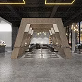 Modern Restaurant Interior With Wooden Pillars Chandeliers Blue Chairs And Round Tables