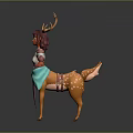 Fantasy Game Character Design Anthropomorphic Deer With Antlers Orange Hair And Blue Skirt