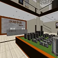 Modern Sales Office Interior With Brown Sofas Black Tables Chandelier And Decorative Paintings