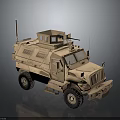 Sand Colored Armored Military Vehicle With Roof Mounted Machine Gun And Antenna