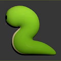Green Cartoon Snake Character 3D Model With White Belly Black Eyes And Red Tongue