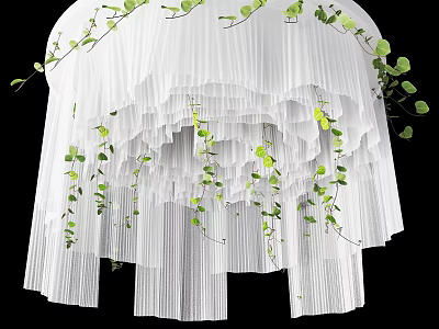 White Layered Ceiling Design With Pleated Details And Green Vine Decorations 3d model