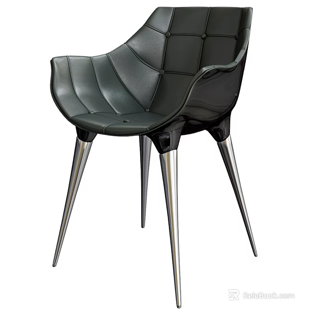 Modern Black Leather Accent Chair With Curved Design And Sleek Metal Legs 3d model 