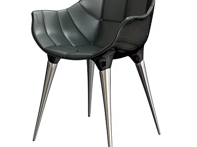 Modern Black Leather Accent Chair With Curved Design And Sleek Metal Legs 3d model