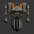Futuristic Robot Character With Mechanical Wheel Arms Cameras And Orange Accents