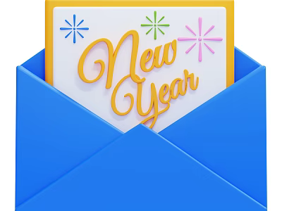 Open Blue Envelope With New Year Card Featuring Colorful Star Decorations 3d model