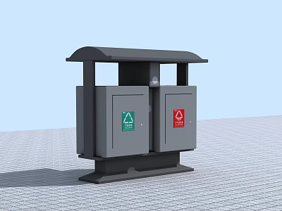 Roadside Waste Bins With Recycling And NonRecycling Compartments And Covered Top Design 3d model