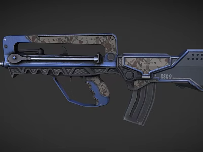 Modern Blue And Camouflage Pattern Rifle With Tactical Barrel And Ergonomic Grip 3d model