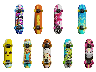 Sports Skateboards With Colorful Designs Various Cartoon Patterns And Unique Styles 3d model