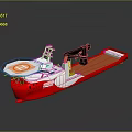 Red Boat Model Featuring White Superstructure Orange Emblem And Black Mechanical Arm 3d model