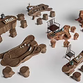 Natural Style Tea Table And Chairs With Wooden Stump Seats And Tea Sets