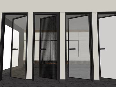 Hinged Doors With Black Frames Various Glass And Mesh Panels For Modern Interior Design 3d model