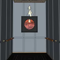 Glass Elevator Interior With Red Circular Decorations Black Frame And Wooden Ceiling 3d model
