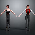 Two Women Holding Hands Wearing Black Tank Top Red Vest Gray Jacket Black Pants Boots