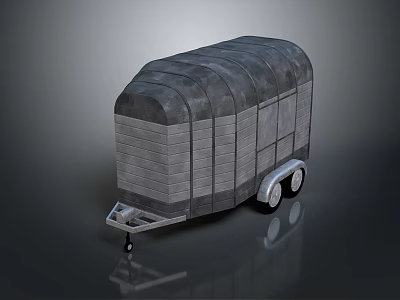 Gray Enclosed Cargo Trailer With Rigid Metal Texture Wheels And Hitch 3d model