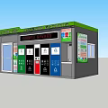 Modern Waste Sorting Station With Color Coded Trash Bins Glass Doors And Green Roof