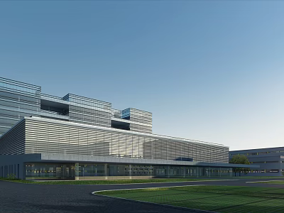 Modern Industrial Factory Building With Glass Curtain Walls And Spacious Surrounding Grounds 3d model